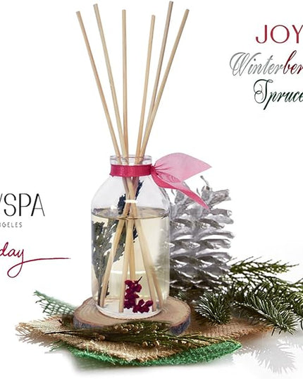 LOVSPA Reed Diffuser Set, Joy Winterberry Spruce Scented Oil Diffuser with Sticks, Home Fragrance Accessories for Bathroom Shelf Decor, Aroma Diffusers for Home or Office Desk, USA Made