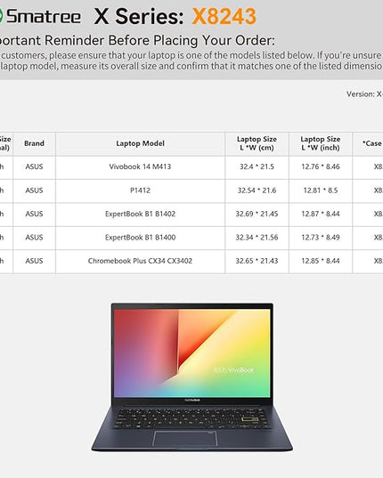 Smatree Hard EVA Protective Sleeve Compatible for 14 inch ASUS P1412, for 14 inch Vivobook 14 M413, for 14inch ExpertBook B1 B1402/B1400, for 14inch Chromebook Plus CX34 CX3402 Case, Pink (X8243P)