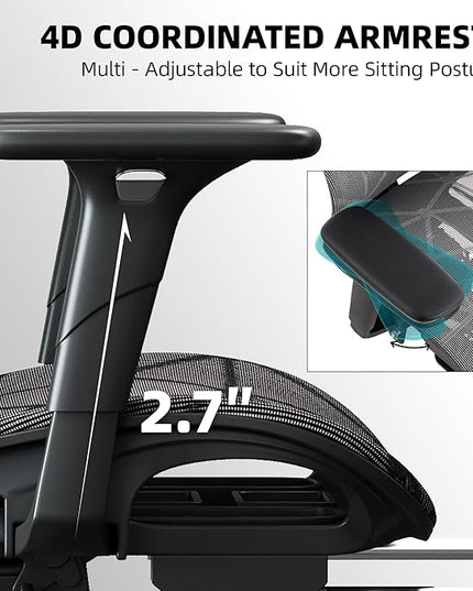 Office Chair with 3D Adjustable Lumbar Support,Ergonomic Computer Chair,Adjustable Headrest and Armrests, 400lbs Capacity,Tilt-Swivel,Premium Mesh Desk Chair for Office,Home & Gaming (Grey)