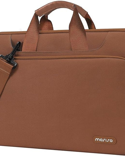 MOSISO 360 Protective Laptop Shoulder Bag Compatible with MacBook Air 15 M4 A3241 M3 A3114 M2 A2941/Pro 16 inch M4 M3 M2 M1, 15-15.6 inch Notebook,Matching Color Sleeve with Belt, Caramel Brown