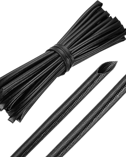 MECCANIXITY 30ft Braided Cable Sleeve, 1/4" ID 200C High Temperature 1500V Fiberglass Wire Insulation Cord Protector Organizer Wires Management for Motor Engine Fuel Line, Black