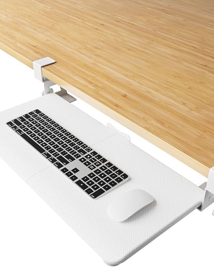 NearHub Large Keyboard Tray Under Desk Slide Out with Extra Sturdy C Clamp Mount System,26'' (30'' including Clamps) x11 Slide-Out Keyboard Drawer Under Desk for Typing,Keyboard Mouse Tray,White