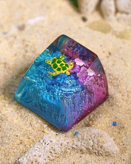 Sea Turtle Artisan Keycap Deep Blue Purple Ocean R1 SA Profile Custom Sea Creatures Keycaps 1U ESC Handmade Gaming Resin Key Cap Cherry MX Switch Compatible Mechanical Keyboard Turtle Lover Gift