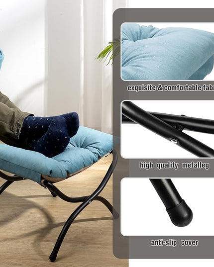 HollyHOME 15"(H) Folding Footrest Stool, Upholstered Small Foldable Ottoman, Accent Padded Sofa Foot Stool for Lazy Chair, Metal Frame Portable Foot Rest Ottoman for Home, Living Room, Bedroom, Blue
