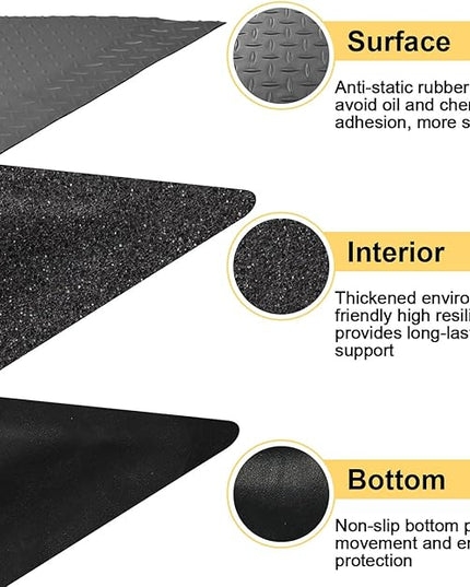 3 x 6 FT Anti Fatigue Mats Industrial 15/16 Inch Thick Soft Sponge Ergonomic Mat Durable Heavy Duty Diamond Plate for Standing Non Slip Industrial Grade Floor Mat for Leg & Back Pain (Gray)