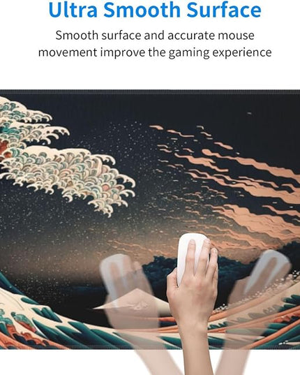Japanese Waves in The Dark Gaming Mouse Pad XL, Large Non Slip Rubber Mousepad, Stitched Edges Mouse Pads, Long Extended Mouse Pad,31.5'' X 11.8''
