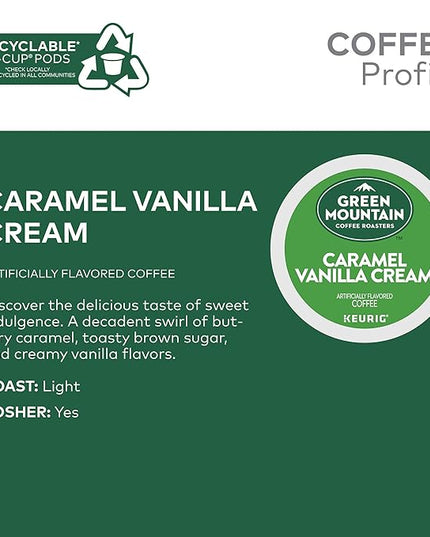 Green Mountain Coffee Roasters Caramel Vanilla Cream Keurig Single-Serve K-Cup pods, Light Roast Coffee, 12 Count