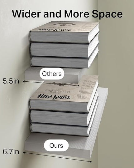 BAYKA White Floating Shelves for Wall – Rustic Wood Wall Shelves with Metal Brackets for Bathroom, Bedroom, Kitchen, or Living Room Decor Organization – Set of 3, Sturdy Storage with 22lb Capacity