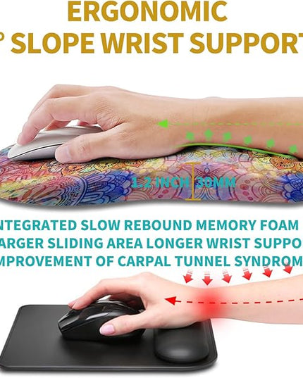 Hokafenle Ergonomic Mouse Pad Wrist Support, Wrist Rest Mousepad for Carpal Tunnel Pain Relief with Integrated Memory Foam Slope Massage Bulge (11.8x7.9 inch,Mandala