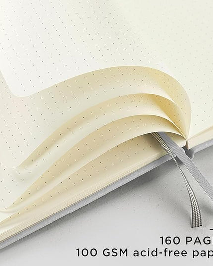 &And Per Se Dotted Journal Notebook, A5 Hardcover Leather Bullet Dotted Journal, 160 Pages 100 gsm Thick Paper, 3 Sheets of Stickers Included- 5.7'' x 8'' (Grey)