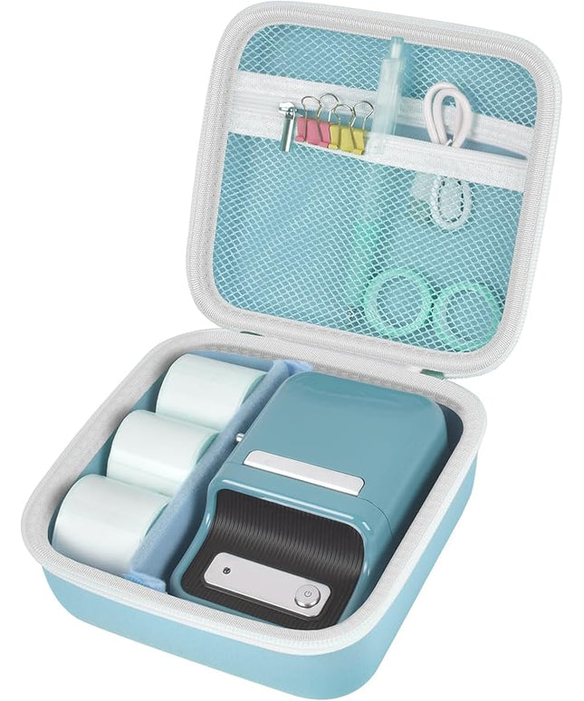 ALKOO Case Compatible with NIIMBOT B21 / B1 Label Maker Wireless Thermal Label Printer, Holder for Inkless Label Maker & Labeling Tapes Refills, with Mesh Pocket for Cable Accessories (Blue)