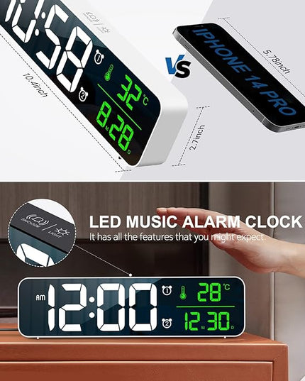 Hournor Digital Clock for Bedroom, Digital Wall Clock for Living Room Decor, Desk Table Clocks, Digital Clock Large Display, Bedroom Smart Alarm Clock for Office White Green