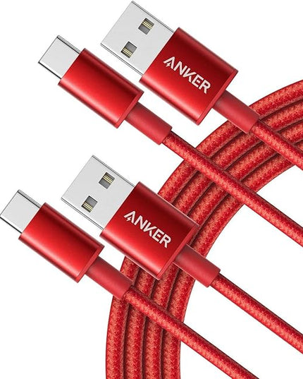 Anker Cable [2 Pack, 6FT], USB A to USB C Cable for iPhone 17 Series,Samsung Galaxy S10 S10+, LG V30, Beats Fit Pro and More (Red)