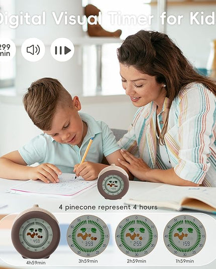Visual Timer for Kids, 299-Minute Cute Kids Squirrel Timer with Eye-Protection Screen & Protective Case, Homeschool Supplies Study Teaching Time Management Tool