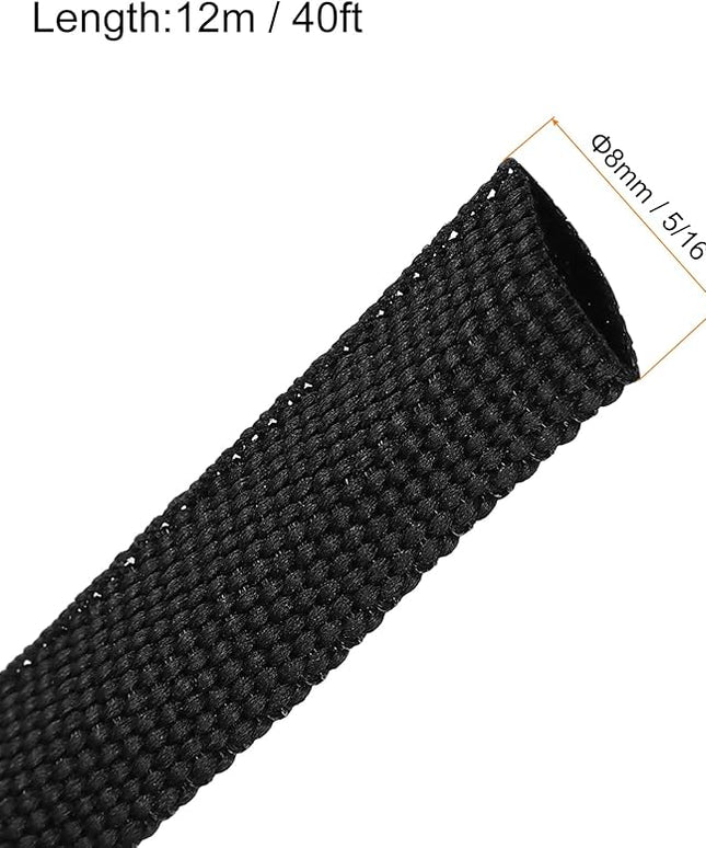 MECCANIXITY Braided Cable Sleeves Heat Shrinkable Fabric Sleeving, 5/16" 40ft Black 2:1 Ratio Heat Shrinkable Cord Protector for Harness Cable, Network Cable Protection, Cable Management