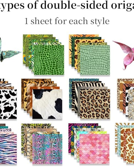 Square Origami Paper 6x6 Double Sided 50 Sheets 50 Colors 70GSM Origami Kit Japanese Chiyo Easy Fold Arts Crafts DIY Handwork Animal Fur