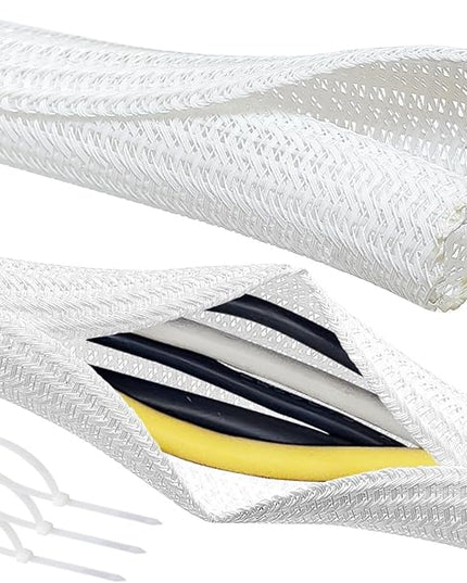 Cable Management Split Wire Loom Sleeve - Cord Hider & Protector for Desk, Pet Chew Proof, Wire Cover Organizer, Flexible Tube for Wires and Cables (3/4 Inch 10FT, White)