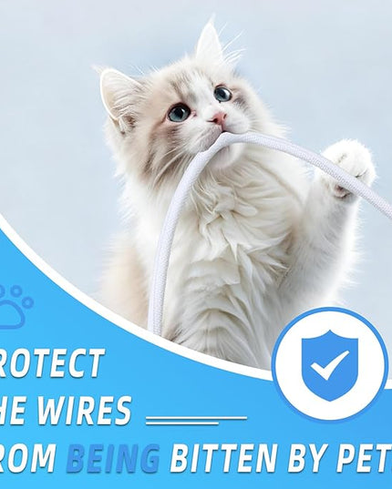 Automotive Wire Loom Tubing, Split Braided Cord Protectors from Pets No Chew, Flexible Cable Sleeve Cable Management for TV/Computer/Electric Wires (White, 1"-25ft)