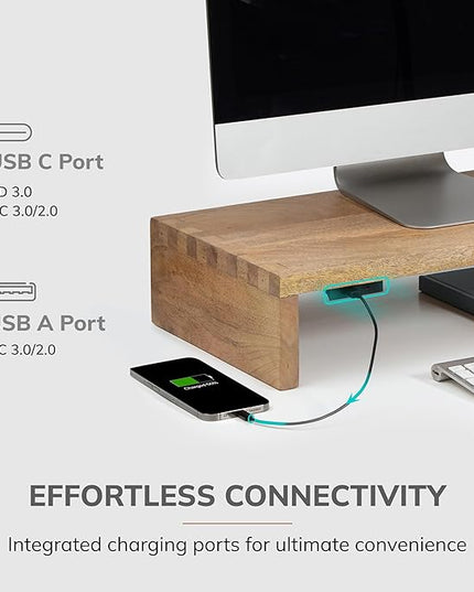 Anji Mountain Wooden Monitor Stand - Elegant Monitor Riser, Perfect Monitor Stand for Desk Organization, Durable Wood Construction monitor stands, Enhances Ergonomics and Workspace Efficiency,Natural