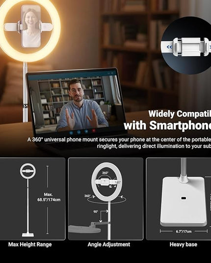 NEEWER Entry Level Version 10" 7W LED Ring Light with Stand/Phone Holder Mount/3 Color Modes, 69" Telescopic Selfie Ringlight, Lighting for iPhone Streaming Makeup Lash Studio Video Recording, N18