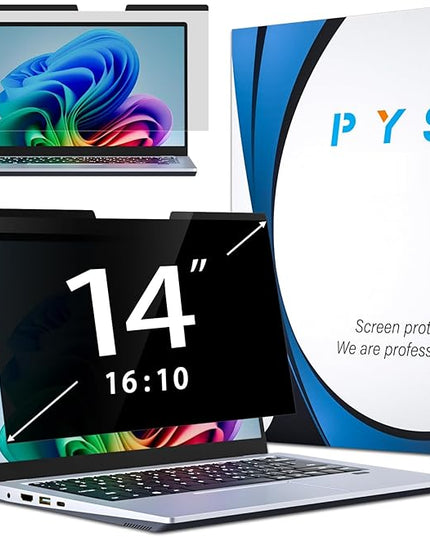 PYS 14 Inch 16:10 Magnetic Laptop Privacy Screen, Anti-Glare Blue Light Filter, Removable Privacy Shield for Lenovo, HP, Dell