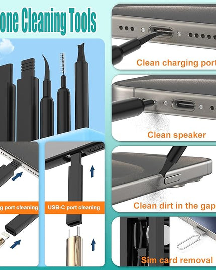 VICHYIE Keyboard Cleaning Kit with Brush, Computer Laptop Cleaner Kit, Phone Cleaning Tool, Multi-Function Cleaner Kit for Earbuds, Cellphones, PC, Screens, Camera Lens, Electronics Devices (Black)
