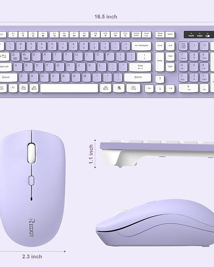 Wireless Keyboard and Mouse Combo, Full-Sized Wireless Keyboard and Adjustable DPI Mouse, 2.4GHz USB Receiver, Silent Keyboard and Mouse for PC, Windows, MAC, Desktop, Laptop(Purple)