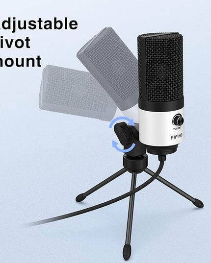FIFINE USB Podcast Microphone,PC Computer Recording Mic for Desktop Laptop,Studio Condenser Microphone with Volume Knob for Voice-Over, Vocals, Online Meeting, YouTube-K669W