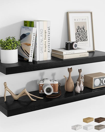 RICHFOCUS 40Inch Floating Shelves for Wall 2 Pack Shelves for Bedroom|Kitchen|Bathroom Wall Mounted Rustic Wood Floating Shelf with Invisible Brackets for Books|Storage|Decor, Black