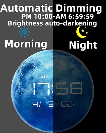 13" Digital Wall Clock with LED Display, Calendar & Temperature, Automatic Dimming, 12/24hr Format, Wall & Desk Use - HUI-7862