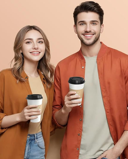 Coolcap Coffee Cups with Lids and Sleeves, 16 oz 50 pack To Go Cups with Lids, Paper Hot Coffee Cups for Hot & Cold Beverage (White, 16 oz)