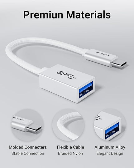 Syntech USB Type C to USB Adapter, Aluminum Alloy, Male to Female, 5 Gbps Transfer Speed, Compatible with iPhone, MacBook, iPad, Pixelbook, Dell, Surface, Lenovo, Samsung Galaxy