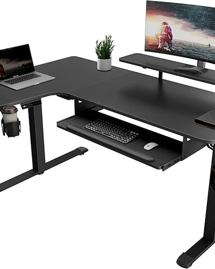 EUREKA ERGONOMIC Standing Desk (61"x43")- L Shaped Desk with Keyboard Tray Adjustable Height Sit Stand Computer Desk Corner Gaming Ergo Desk w Memory Presets, Monitor Stand, LED/USB/Dual Motor, Left