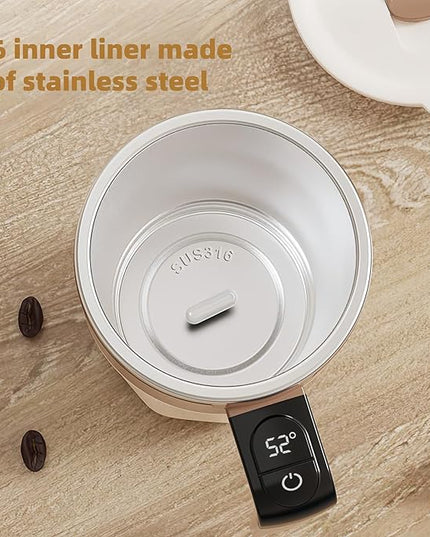 Self Stirring Coffee Mug,Heated Coffee Mug Rechargeable with Temperature Display,Fun Coffee Mug Warmer,Suitable for Beverages Such Coffee,Milk,Cocoa (White)