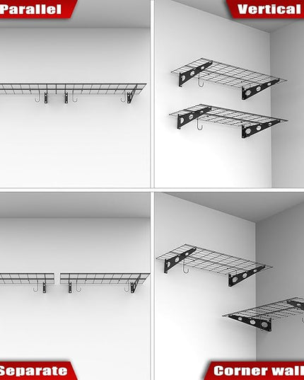WALMANN 2 Pack Garage Wall Shelves, 2 x 4 ft/24 * 48 inch Wall Mounted Storage Shelves for Garage Heavy Duty Wall Shelving, Holds Up to 220 lbs(Black)