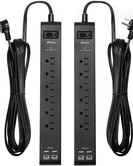 2 Pack Surge Protector Power Strip with 6 Outlets 4 USB Ports (2 USB C) 25-Foot Extension Cord Flat Plug 900 Joules 15A Circuit Breaker Wall Mount Desk USB Charging Station for Home Office