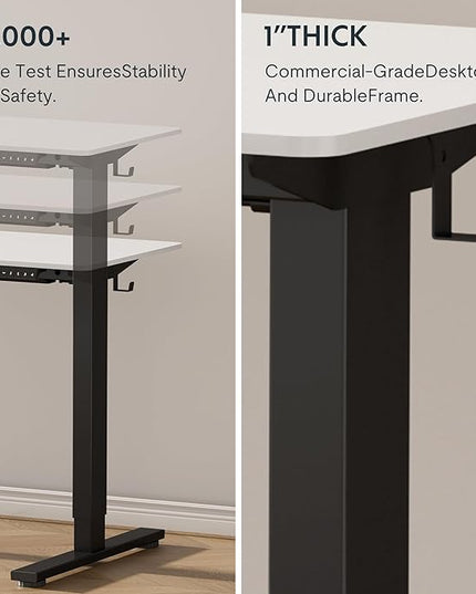 FLEXISPOT EN1 One-Piece Standing Desk with 1-Inch Thick Desktop, 48"x24" Electric Height Adjustable Desk for Home Office & Multi-Device Workstations, White