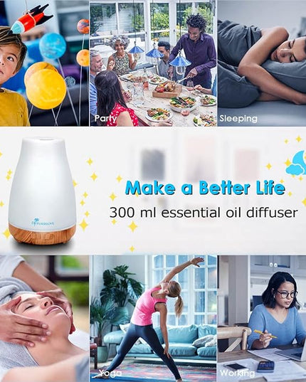 300ML Diffuser Essential Oil Diffuser Remote Control Aromatherapy Diffuser Mist Humidifiers with 7 Color LED Lights for Bedroom Office House Kitchen Yoga