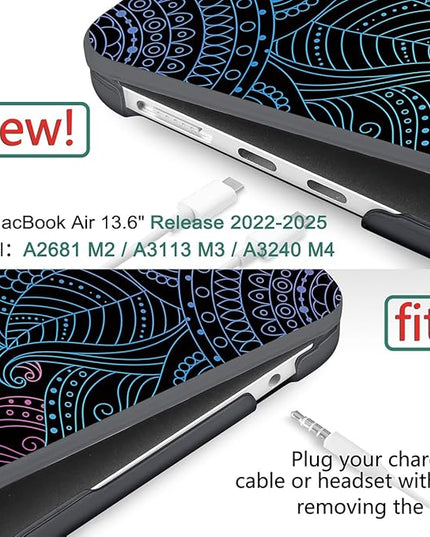DONGKE for M4 MacBook Air 13.6 Inch Case 2025 2024 2023 2022 Model A3240 A3113 A2681 M3 M2 Chip, Plastic Hard Shell Case Cover with Touch ID for MacBook Air 13 Inch M4 - Colorful Mandala