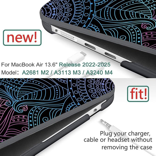 DONGKE for M4 MacBook Air 13.6 Inch Case 2025 2024 2023 2022 Model A3240 A3113 A2681 M3 M2 Chip, Plastic Hard Shell Case Cover with Touch ID for MacBook Air 13 Inch M4 - Colorful Mandala