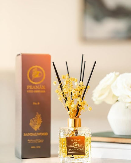 PEANÄK Set of 2 - Sandalwood Orange Fragrance Oil - Reed diffusers 6.7oz (200ml) 2 Pack of Long Lasting Scents for Home & Office,Living Room & Bathroom Shelf Decor and Gifts