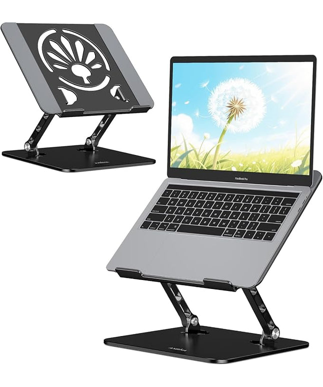 Aluminum Laptop Stand for Desk – Adjustable Ergonomic Laptop Riser, Foldable & Portable Holder Fit for MacBook & 10"-16" Laptops for Office, Home & Travel,Black