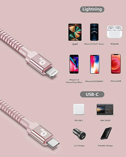 USB C iPhone Charger Cable Fast Charging, 2Pack 6FT USB Type C to Lightning Cable [Apple MFi Certified] iPhone Fast Charger Cord Compatible with iPhone 14/13/12/11 Pro Max/XS MAX/XR/XS/8/iPad-Pink