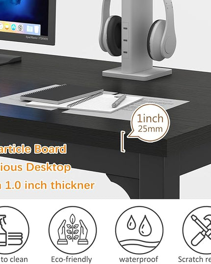 NSdirect 63 inch Computer Desk,Modern Simple Style PC Table Office Desk Wide Workstation for Study Writing,Gaming and Home Office,Extra 1" Thicker Wooden Tabletop and Black Metal Frame,Black