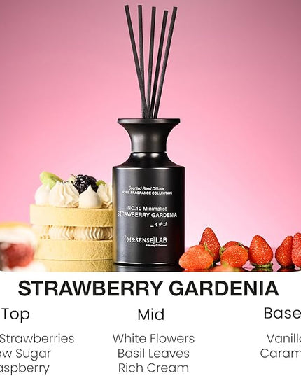 M&SENSE Reed Diffuser Set, 10.14 fl oz Large Reed Diffuser, Strawberry Gardenia Scented with Natural Essential Oils, Long Lasting with 7 Sticks, Non-Toxic Home Fragrance Reed Diffuser for Bedroom