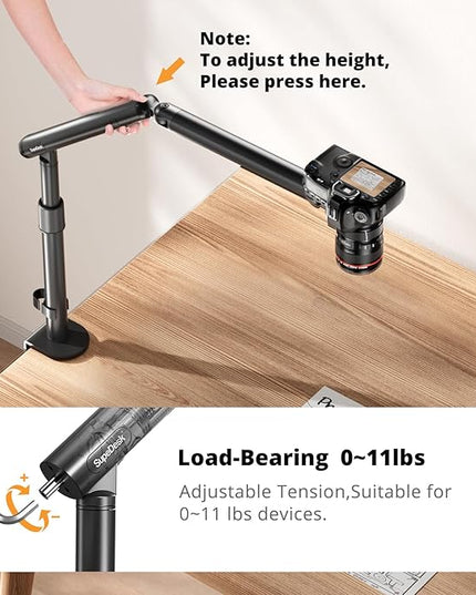 Overhead Camera Mount, Adjustable Desk Mount with Flexible Aluminum Spring Arm, 360° Ball Head, 1/4" 3/8" Screw & Phone Clamp for DSLR Cameras, Light, Heavy Microphones, and Smartphones