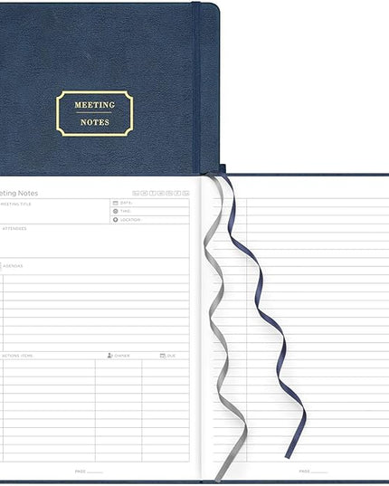 EMSHOI Meeting Notebook for Work with Action Items - 320 Pages B5 Thick Project Planner Agenda Organizer Work Notebook for Women Men Office Business Notes, PU Leather Hardcover, 7.5" x 10", Blue