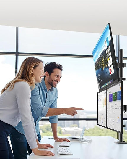 PUTORSEN Triple Monitor Mount for Up to 49" Ultrawide and 32" Monitors per Side Arm, Extra Tall 3 Monitor Desk Mount Holds up to 44 lbs, VESA 75/100 mm