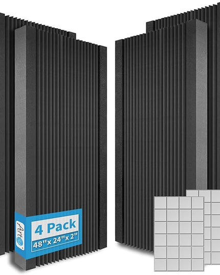 Art3d 4-Pack Wedge Design Acoustic Foam Panels, 48" x 24" x 2" High-Density Soundproof Foam Wall Panels for Wall, Ceiling, Quick-Recovery Noise Dampening Panels for Office, Studio and Home