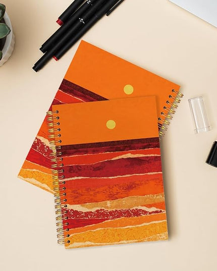 Boho Abstract Gold Beach Spiral Journal Notebook 5.5x8.3in, Abstract Sunset Ocean Beach Landscapes Notebooks for Note Taking, Gifts for Beach Lovers Hardcover Notebook Journal